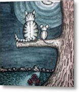 Moonlight Cat And Mouse Metal Print