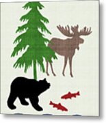 Moose And Bear Pattern Art Metal Print