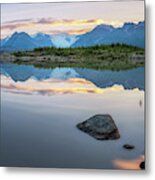 Morning At Wrangell Mountains With The Water Reflection Metal Print