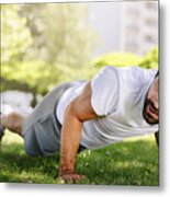 Morning Training Starts With Pushups In Nature Metal Print