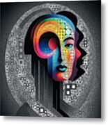 Mosaic Style Abstract Portrait - 01463 Metal Print
