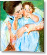 Mother And Child Against A Green Background 1887 Metal Print