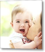 Mother Kissing Smiling Boy Toddler On The Cheek Metal Print