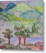Mountain Landscape Watercolor Metal Print