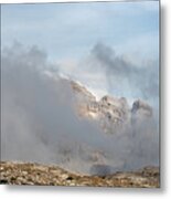 Mountain Landscape With Fog In Autumn. Tre Cime Dolomiti Italy. Metal Print