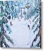 Mt Bachelor Oregon Ski Print Red Chair Metal Print