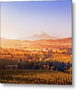 A Breathtaking Aerial View Of Mount Hood, Standing Tall And Proud Amidst A Stunning Autumn Landscape Metal Print