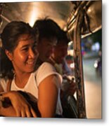 Multi-ethnic Asian Friends Riding Jeepney In Manila At Night Metal Print