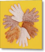 Multicultural Hands Circle Concept Made From Bread Metal Print