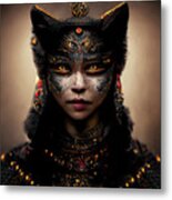 Mystical Cat Woman Warrior Metal Print
