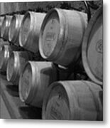 Napa Wine Barrels In Cellar Metal Print