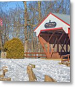 New Hampshire Winter At The Bartlett Covered Bridge Metal Print