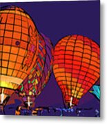 Night Glow Hot Air Balloons In Abstract Metal Print