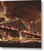 Lightning Over The Brooklyn Bridge Metal Print