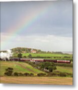 Norfolk Steam Train With Weybourne Windmill And Rainbow Metal Print
