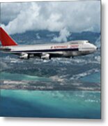 Northwest Orient Airlines Boeing 747 Over Honolulu International Airport Metal Print