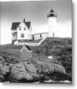 Nubble Light, Maine In Monochrome Metal Print