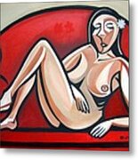 Nude Red Couch Metal Print