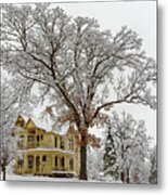 Oakitecture #2 - Historic Stoughton Home And Oak Tree In Wintertime Metal Print