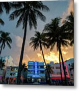 Ocean Drive In South Beach Miami At Sunset Metal Print