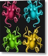 Octopuses On Black Background Metal Print