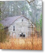 Old Barn In Fog - Pamlico County North Carolina Metal Print