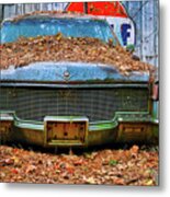 Old Caddy By Gulf Sign Metal Print