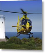 Old Lighthouse And Helicopter Metal Print
