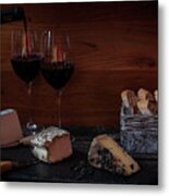 Old Maestra French Cheese And Wine Metal Print