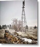 Old Root Cellar And Windmill Metal Print