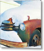 Old Rusty Chevrolet Truck Covered By Snow In Montana #2 Metal Print
