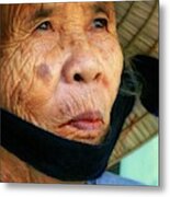 Old Vietnamese Lady With The Conical Hat Metal Print