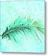 One Aqua Blue Feather Minimalist Watercolor Metal Print