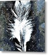 One White Feather Abstracted Watercolor Painting Metal Print