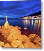 Opatija Bay Statue And Waterfront At Sunset View Metal Print