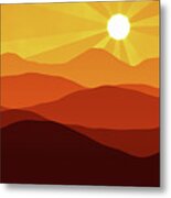 Orange And Red Sunset In The Mountains Metal Print