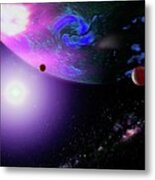 Outer Space Giant Planet And Moons Metal Print
