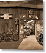 Outside The Old Motorcycle Shop - Spia Metal Print