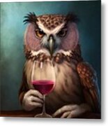 Owl Having Drink Metal Print