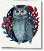 Owl With Flowers Metal Print