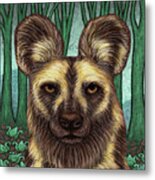 Painted Wolf Forest Metal Print