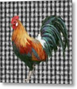 Painterly Black And White Rooster Over Gingham Farmhouse Decor Metal Print