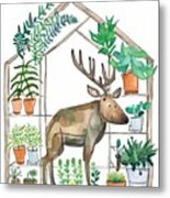 Painting Moose Gardening Painting Nature Illustra Metal Print