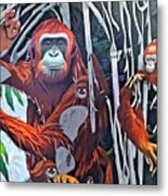 Painting Orangutan Mother And Baby Monkey Animal Metal Print