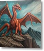 Painting Red Dragon Fantasy Animal Mythology Art Metal Print
