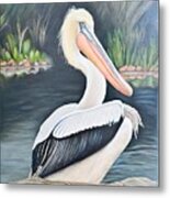 Painting Reflection Of A Pelican Bird Nature Anim Metal Print