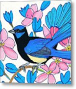 Painting Splendid Fairywren And Clematis Nature A Metal Print