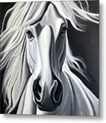Painting White Horse Paint Carpet Cover  Brush Sp Metal Print