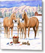 Palomino Quarter Horses In Snow Metal Print