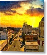 Panorama Of Downtown Bakersfield, California - Watercolor Painting Metal Print